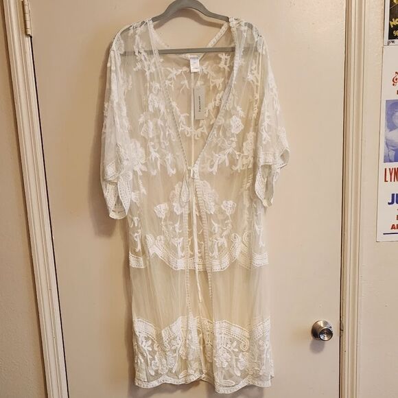 Francesca's White Embroidered Lace Bohemian Duster Nwt - Picture 2 of 13